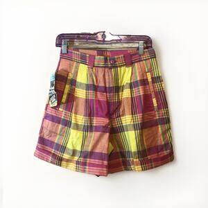 CARMEL Womens Pleated Shorts Size 11 Pink Plaid Casual New Funky Bottoms Golf